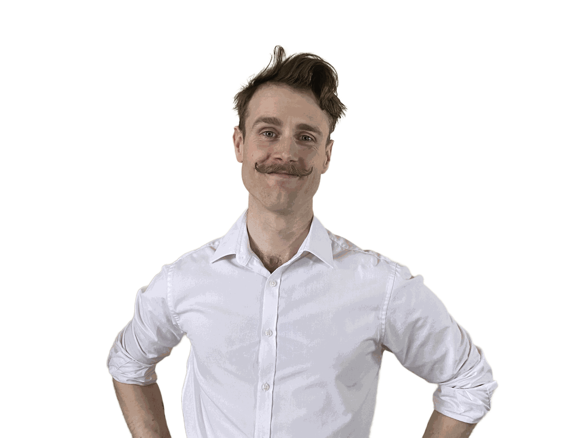 Thomas Kelly voice actor smiling wearing white shirt